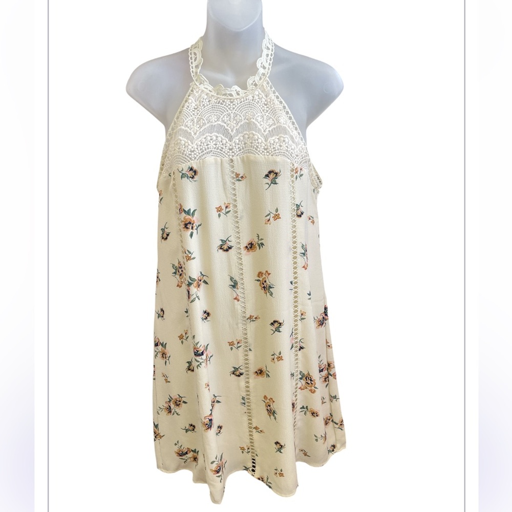 Miami charming floral summer dress with lace neckline size small
